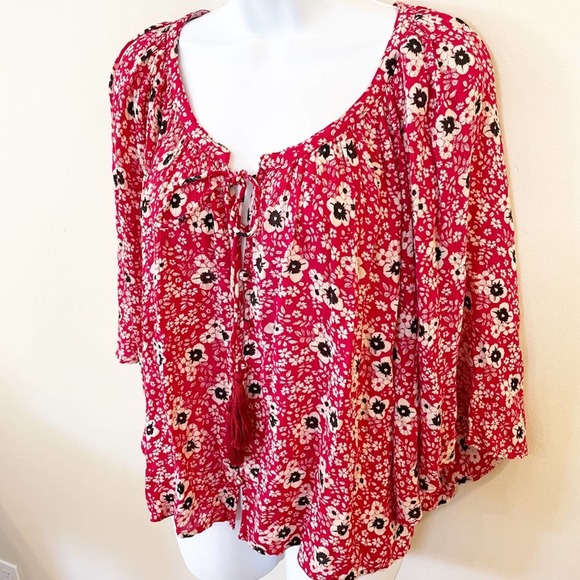 Zara Floral Print Kimono Sleeve Peasant Top XS - Picture 2 of 15